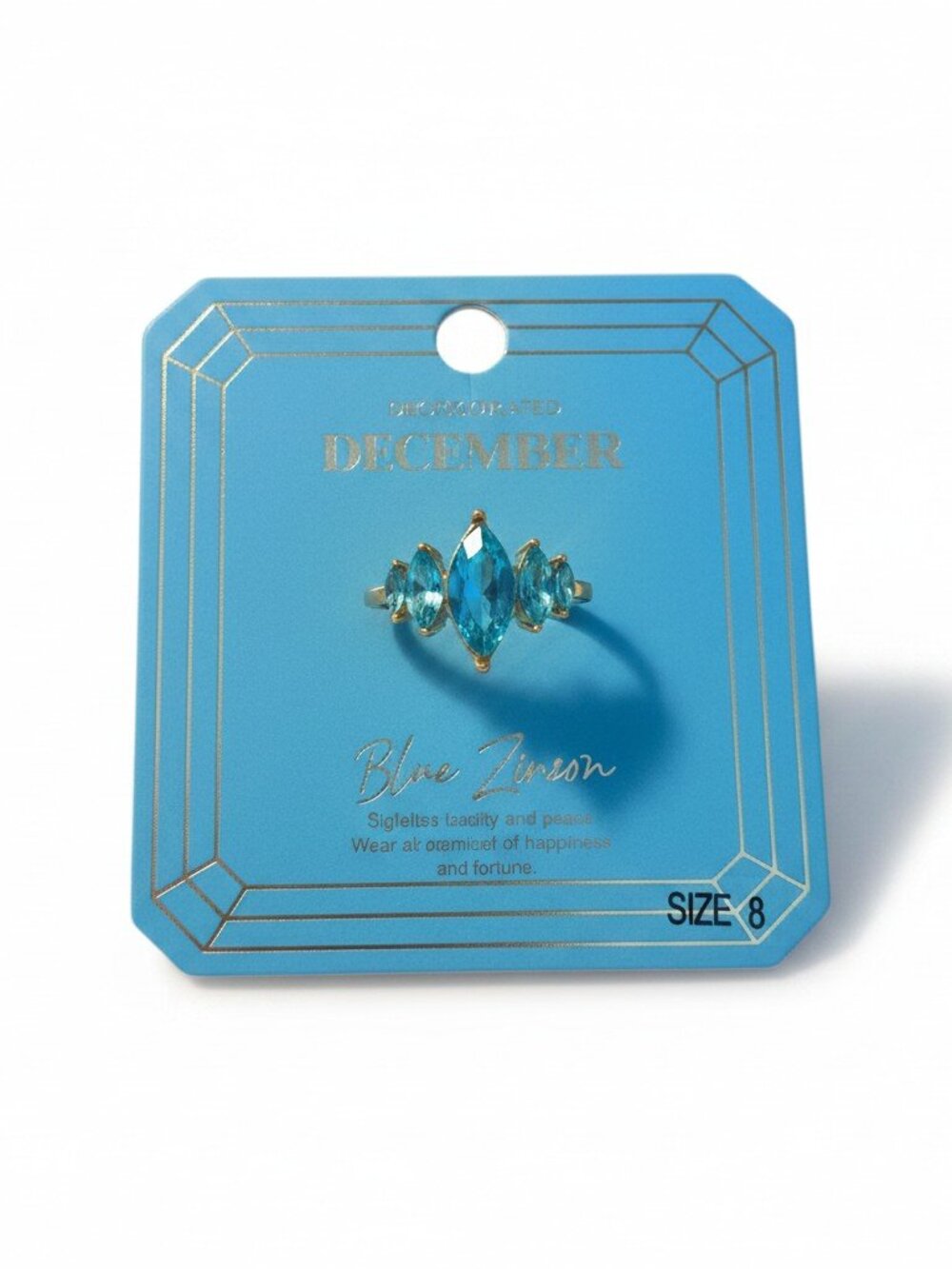 December Birthstone Blue Zircon 14K Gold Plated Marquise Ring Size 8